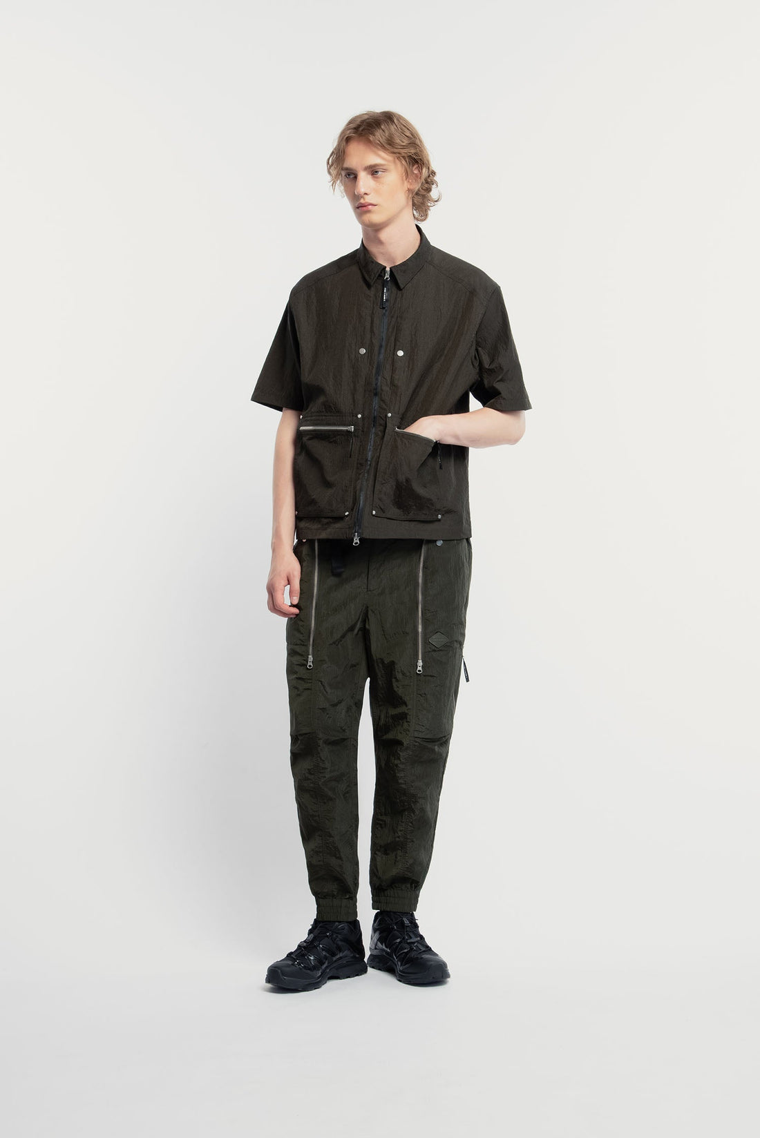 UNISEX ZIP-UP POCKET S/S SHIRT