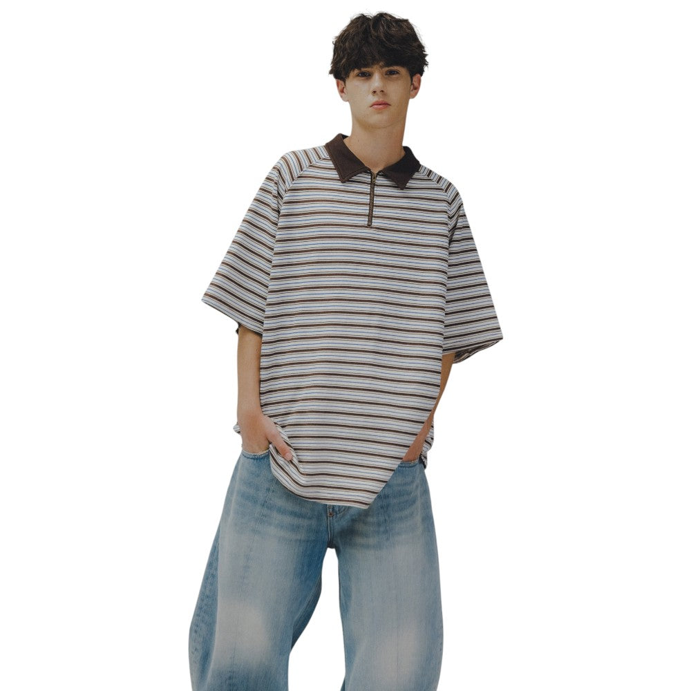 ANGLAN Striped Raglan Half-Zip Polo