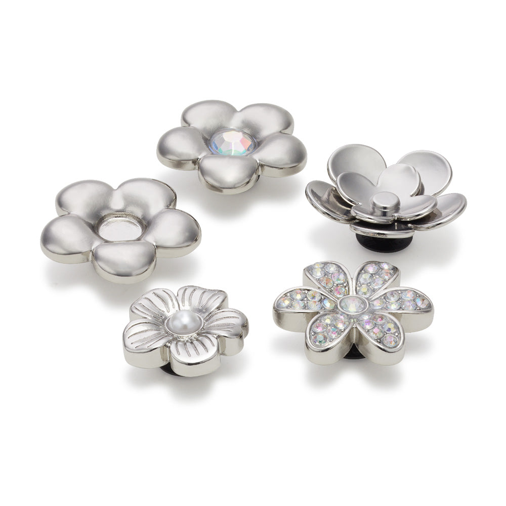 CROCS MONOCHROME SLIVER FLOWERS (5 PCS) JIBBITZ