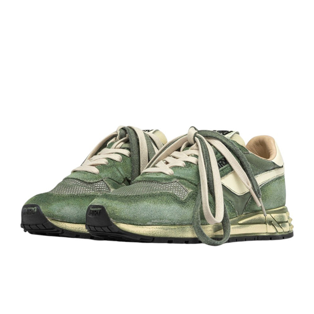 AUTRY MEN'S REELWIND SUPER VINTAGE SNEAKERS IN LEPRECHAUN AND WHITE SUEDE AND NYLON