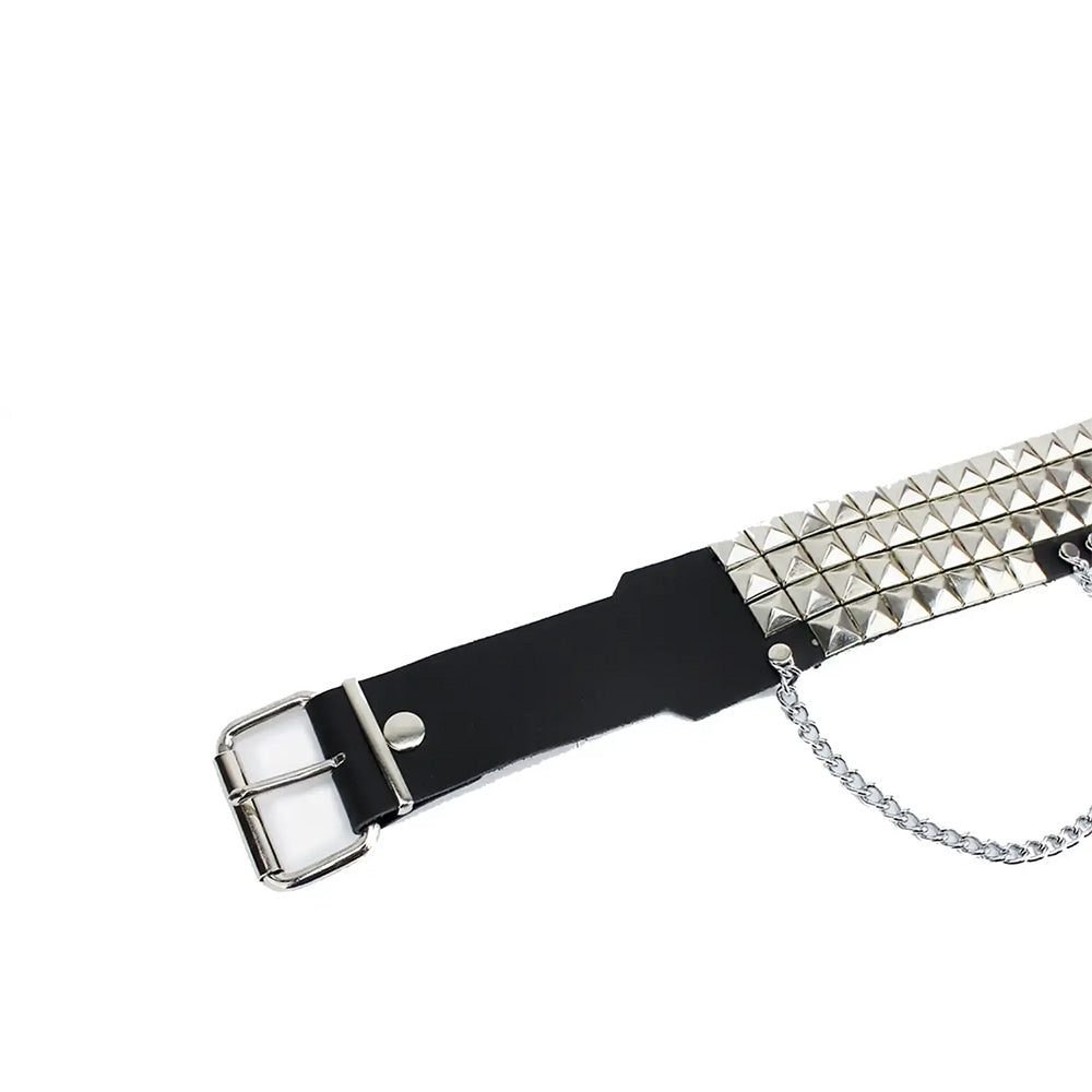 UNDERGROUND BELT - BLACK LEATHER - 4 ROW PYRAMID STUD & CHAIN